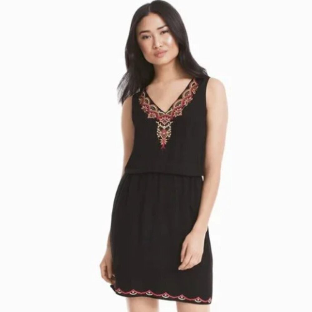 White‎ House Black Market Embroidered V-Neck Blouson Dress S New